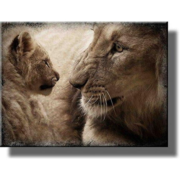 Lion and Cub Picture on Stretched Canvas, Wall Art Décor, Ready to Hang!