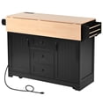 thumbnail image 2 of K&K 55.7” Kitchen Island Cart with Drop Leaf & Power Outlet, Rolling Dining Table with Spice Rack, 3 Drawers, Black MDF - 2 Packages, 2 of 41