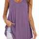thumbnail image 3 of Top fluido sin mangas con escote en V y tirantes dobles para fiestas de verano para mujer, 3 of 5