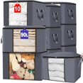thumbnail image 1 of 10PCS Bolsas de Almacenamiento de Ropa - 90L XL Grande Cajas de Almacenaje con Tela Gruesa, Cremallera S&oacute;lida y Ventana Transparente, Cajas para Ropa, Mantas y Edredones, 1 of 9