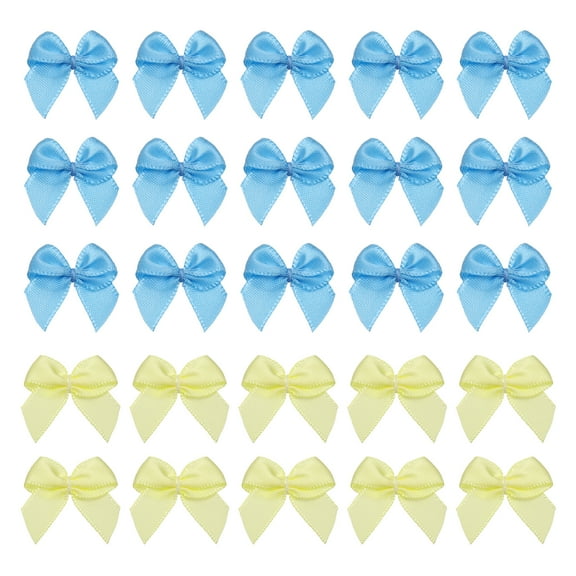60 Pcs Mini Ribbon Bow 3/4" Mini Fabric Satin Ribbon Flower Bows for Craft DIY Sewing Wedding Birthday Party, Yellow/Blue