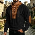 thumbnail image 2 of SHIXINCHIL Men's Lace Up Color Block Patchwork Long Sleeve Sweatshirts Big and Tall Casual Fashion Banded Collar Pullover Tops Workout Athletic Outdoor Hiking Sweatshirt Black S, 2 of 7
