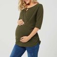 thumbnail image 3 of Ohufall Maternity Shirts for Women Summer Solid Short Sleeve Pregnancy Tops Fashion Ruched Keyhole Neckline Nursing T Shirt Women Breastfeeding Tees, 3 of 7