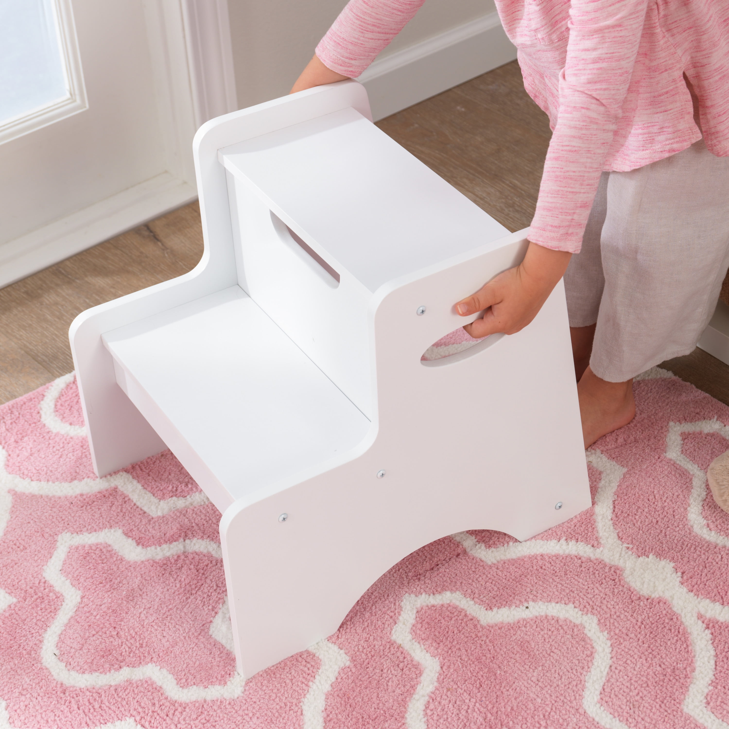 KidKraft Wooden Two-Step Children's Stool with Handles - White