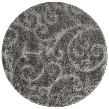 SAFAVIEH Florida Doug Floral Vines Shag Area Rug, Grey, 9' x 9' Round