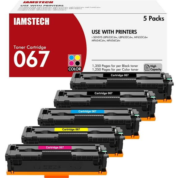 5-Pack 067 Toner Cartidge Comaptible for Canon 067 067H CRG067 Canon ImageCLASS MF656Cdw LBP632Cdw MF653Cdw LBP633Cdw MF654Cdw MF650 LBP630 Series Printer Ink (Black Cyan Yellow Magenta)