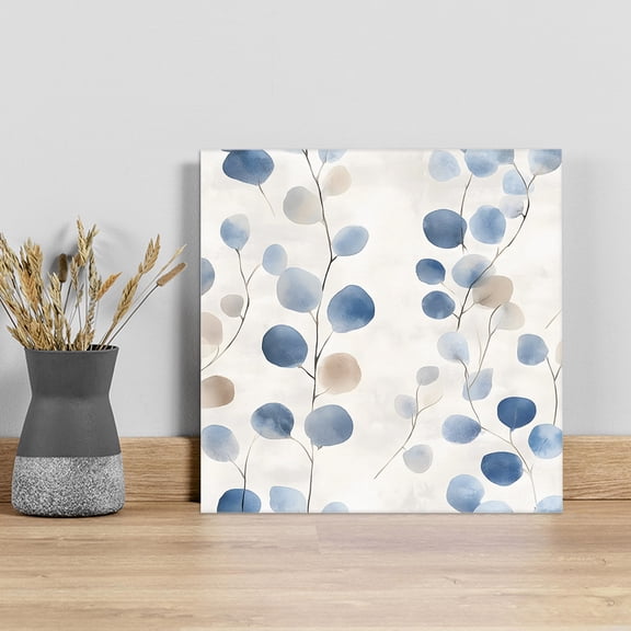 Blue Brown Botanical Wall Art Painting on Canvas, Pastoral Summer Leaves Watercolor Canvas Art Home Prints Wall Art Framed Modern Artwork for Living Room Bedroom Wall Decor 20x20in