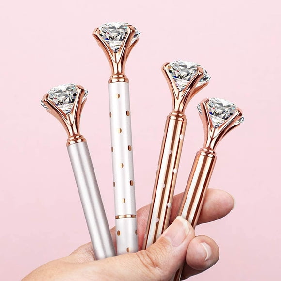 Jinsinto 4 PCS Big Crystal Diamond Ballpoint Pen Metal Ballpoint Pens for Office Supplies Gift, Rose Gold/Silver/White With Rose Polka Dots/Rose Gold With White Polka Dots, Includes 4 Pen Refills