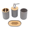 thumbnail image 4 of Dispensador de jabón para loción, juego de accesorios de baño, jabonera de madera de resina, soporte para cepillo de dientes, vaso, bomba, botella, taza, negro o blanco, 1 unidad, 4 of 4