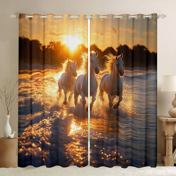 Erosebridal 3D Animal Curtains and Drapes (38x45), Race Horse 30%-50% Blackout Curtains for Bedroom, Rustic Farmhouse Curtains for Living Room, Bedroom Curtains Room Decor