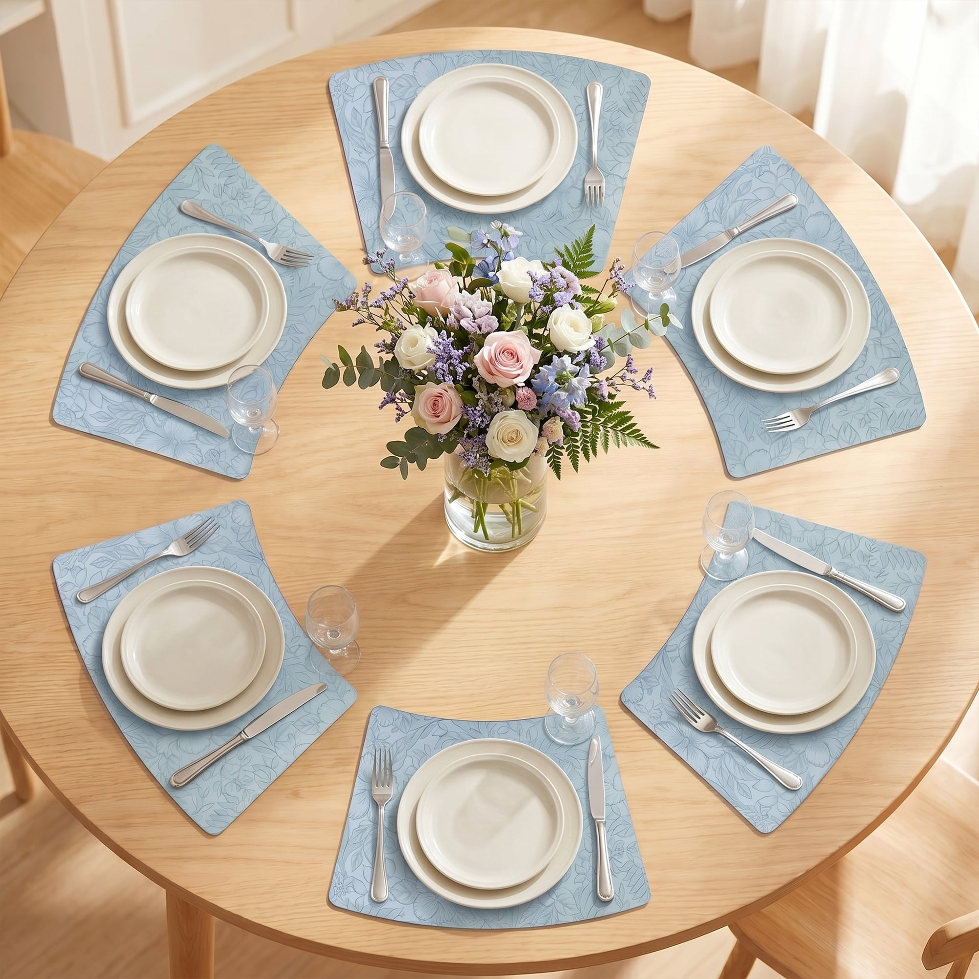 Unique Bargains Set of 6 Place Mat Faux Leather Table Placemat Washable Light Blue 19x12in