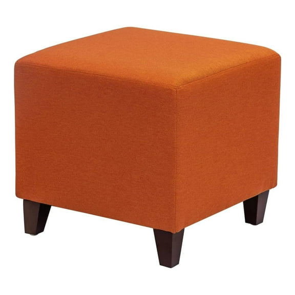 Square Ottoman Fabric Cube Foot Rest Stool with Wooden Legs, Footstool Small Ottoman Seat for Living Room Entryway (Orange)