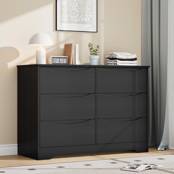 QinaQin Cómoda de madera con 6 cajones, mueble alto moderno con cajones profundos y cubierta amplia, ideal para recámara, sala, pasillo o cuarto infantil