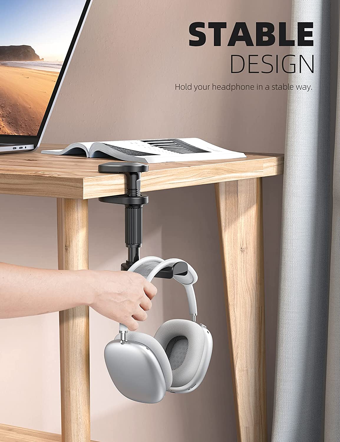 Lamicall Headphone Stand, Headset Hanger - Adjustable & 360 Degree Rotating Gaming Earphones Hook - Black
