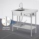 thumbnail image 3 of 39 x 19 x 38inch Stainless Steel Utility Sink Freestanding Single Bowl con Cajón Pull-Out cm de Alturaot Cold Faucet Built-In cm de Profundidadrain Basket cm de Profundidadish Rack para Laundry.., 3 of 7