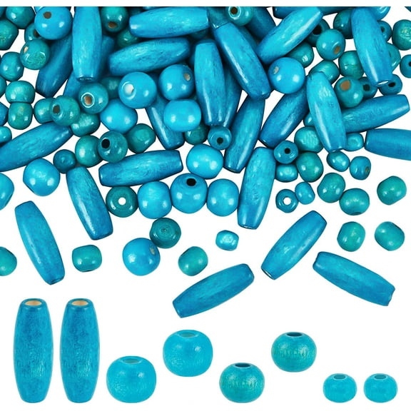 480pcs Wooden Spacer Beads Blue Wooden Beads Round Loose Beads Long Tube Beads with 3 mm Hole for Christmas Jewelry Making Hair Handmade DIY Craft Farmhouse Decor