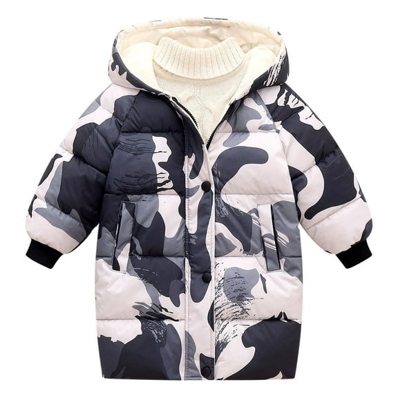 GPAECEAD 1-8Years Boys Lightweight Coat Hooded Waterproof Camo Puffer Jackets Outerwear White