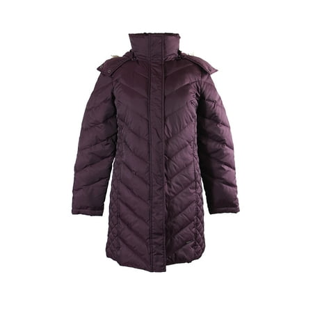 Kenneth Cole Purple Faux-Fur-Trim Chevron Quilted Coat 14