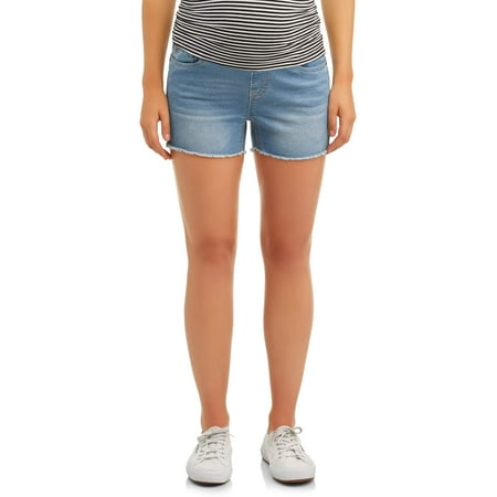 Oh! Mamma Maternity Full Panel Denim Shorts with Open Seam - Available in Plus