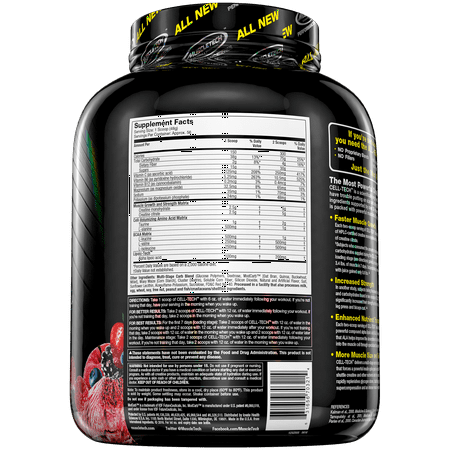 Cell Tech Creatine Monohydrate Formula Powder, HPLC-Certified, Improved Muscle Growth & Recovery, Fruit Punch, 56 Servings (5.95lbs)
