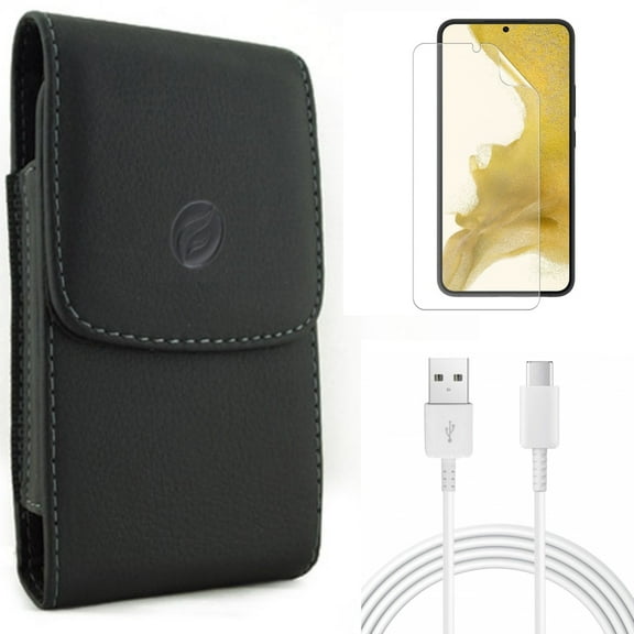 For Samsung Galaxy S21 (6.2") - Charger Cord Type-C 10ft USB-C Cable   Holster Leather Case Belt Clip   Anti-Glare TPU Film Matte Screen Protector