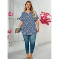 thumbnail image 5 of SHOWMALL Women's Plus Size Henley Shirt Short Sleeve V Neck Tunic Tops Button Up Blouse Navy Blue Vertical Floral 1X Casual Pleated Basic Tops, 5 of 6