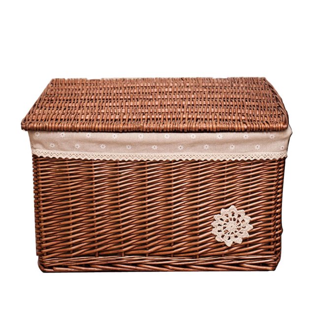 Greenadscape Wicker Basket with Lid Light Brown Rattan Storage Box for Organizers Bedroom 1Pcs