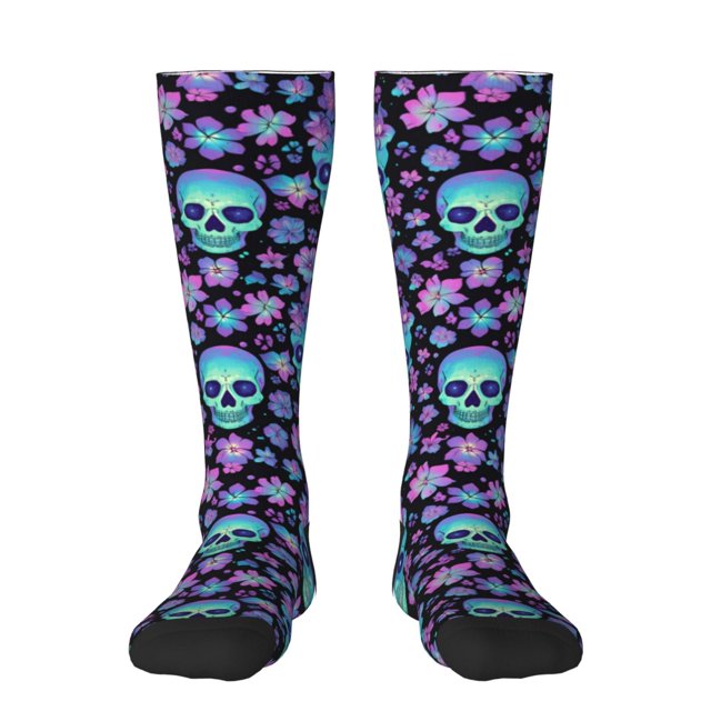 Balery Funny Skull Flower Calcetines novedosos Calcetines deportivos Calcetines hasta la rodilla Calcetines de algodón Calcetines originales y geniales