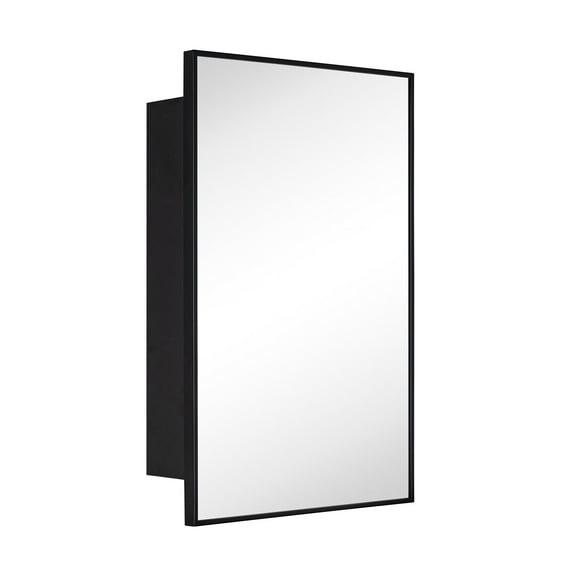 17.5'' x 29'' Black Recessed and Surface Mount Bathroom Medicine Cabinet with Mirror Matt Black Square Cornered Metal Framed Rounded Rectangle Medicine Cabinet Mirror