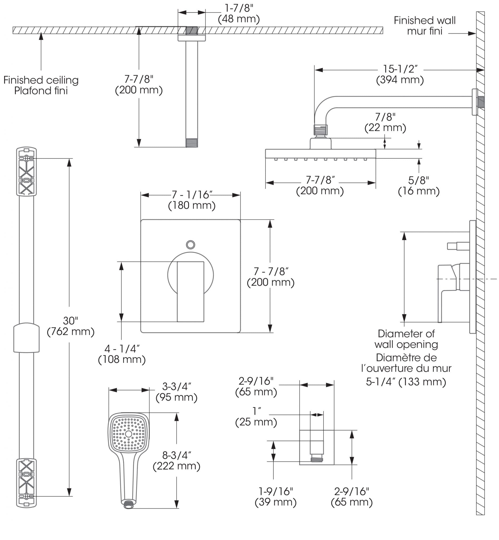 Belanger KIT-QUA130CCP06 Rain Pressure Balanced Square Shower System from Ceiling