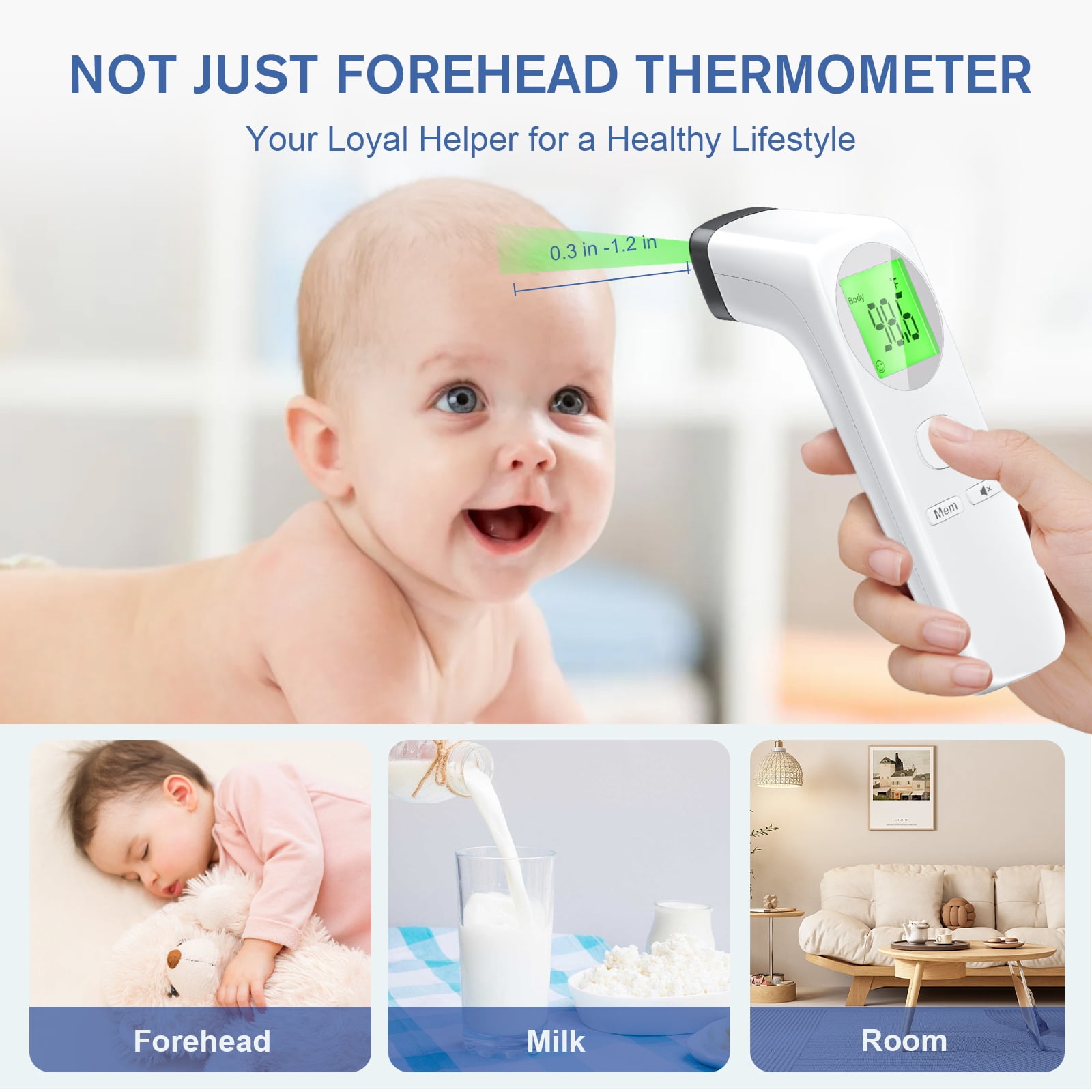 DISEN Forehead Thermometer for Adults and Kids,Baby Thermometer with 35 Memory & Mute Function,No-Touch Infrared Thermometer with LED Display, Ideal for The Whole Family