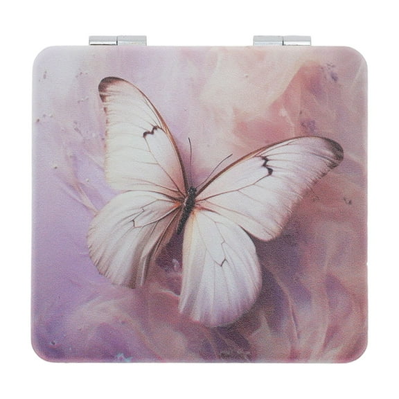Unique Bargains 1 Pc Folding Retro Butterfly Makeup Mirror for Travel Vacation Purple Pink PU Stainless Steel Glass