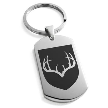 Stainless Steel Antlers Fortitude Coat of Arms Shield Engraved Dog Tag Keychain Keyring