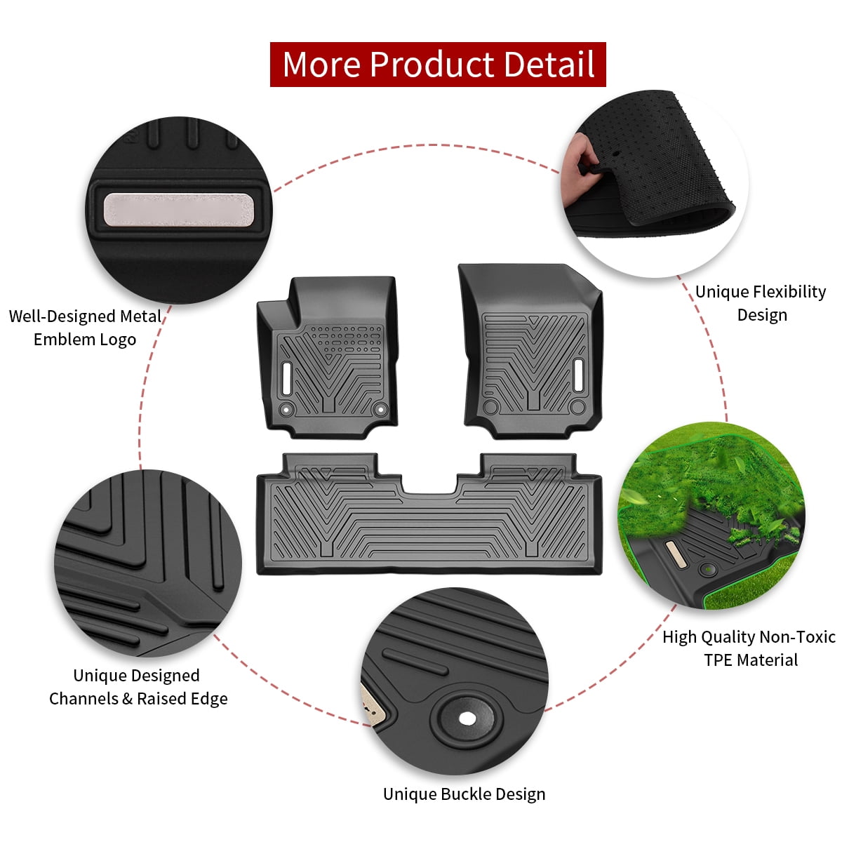 RVNI Floor Mats Set TPE 1st & 2nd Front And Rear for 2018-2023 2024 Chevrolet Equinox All-Weather