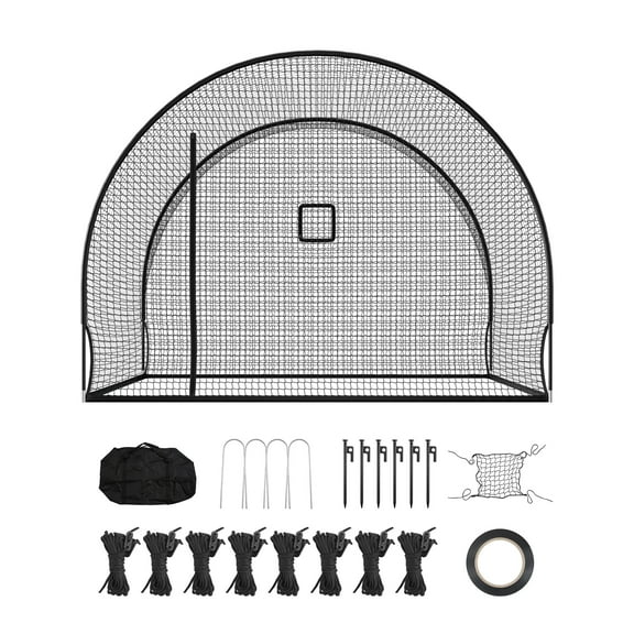 KFFKFF Freestanding Portable Baseball Batting Cage, 12.0 x 10.2 x 7.6 FT, Durable 4-Ply Knotless Polyester Netting with Pitching Machine Opening, Suitable for Outdoor Use