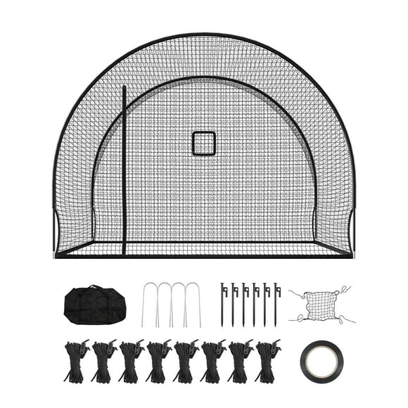 KFFKFF Baseball Batting Cage, 12.0 x 10.2 x 7.6 FT Freestanding Portable Batting Cage, Hitting Cages with 4-Ply Knotless Polyester & Pitching Machine Opening, Battings Cages Netting