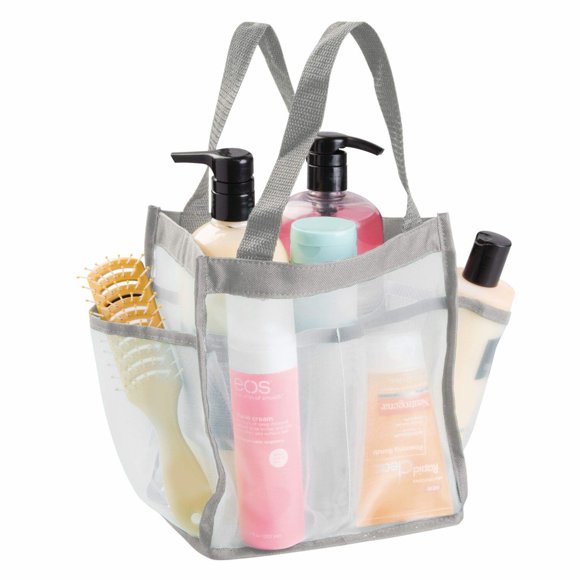 AquaGuard Mesh Shower Caddy - Water Resistant Nylon Tote with Handles, 8.5 x 5.88 x 9.25, White/Gray