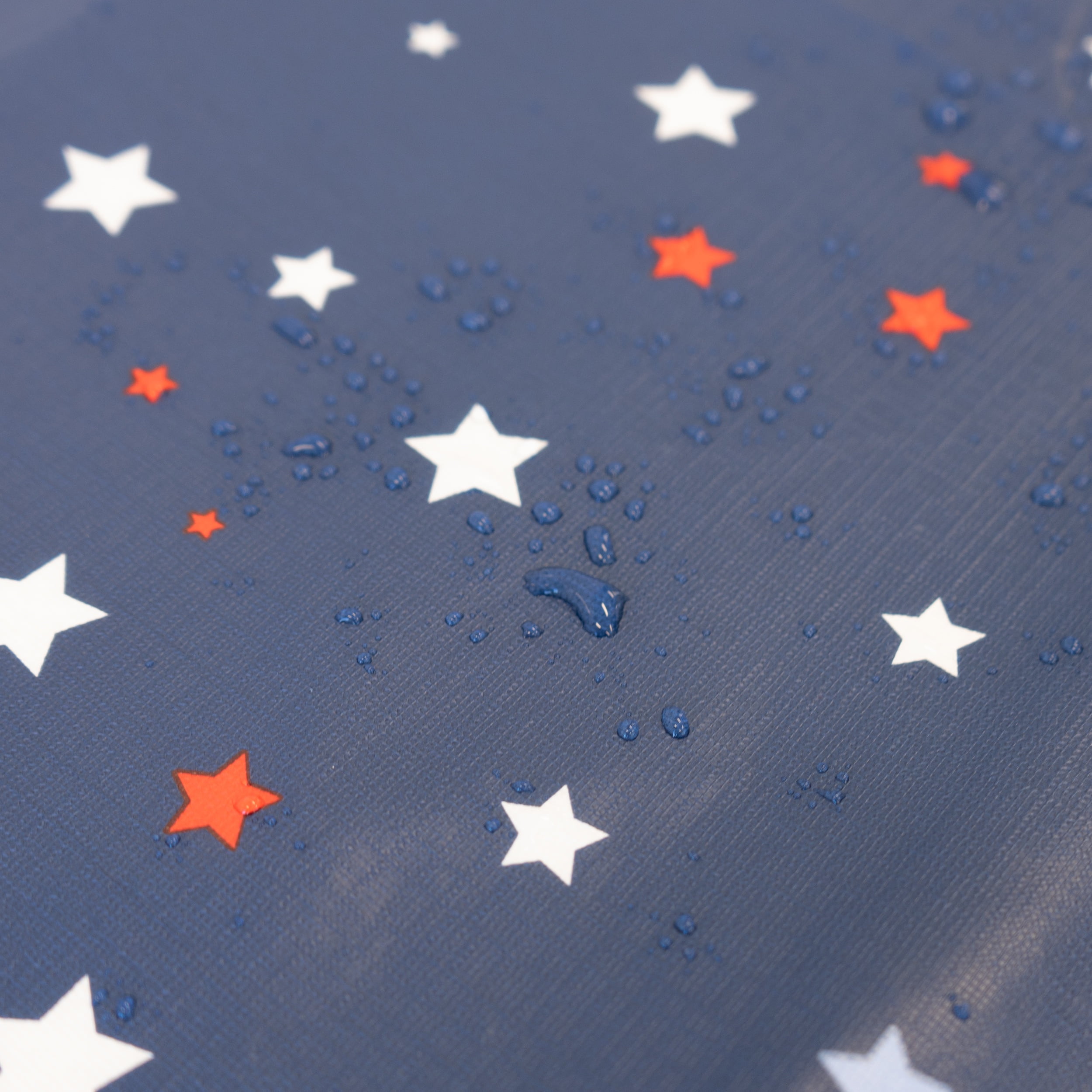 Waverly Inspirations Rectangular Elastic Fitted Table Cover Waterproof Vinyl Tablecloth With Flannel Backing, 6Ft Table, 72" x 30", Scattered Stars With Blue Base, 1 PK