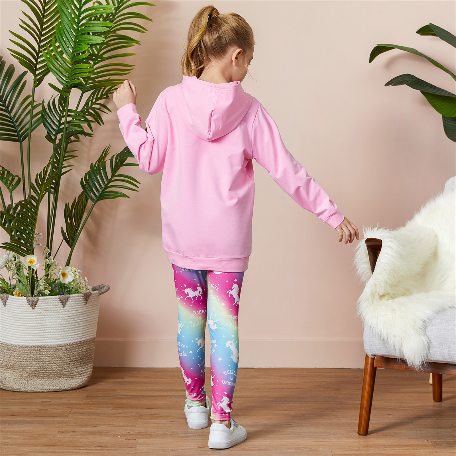 PatPat Girls Unicorn Hooded Sweatshirt and Leggings Set photo 3