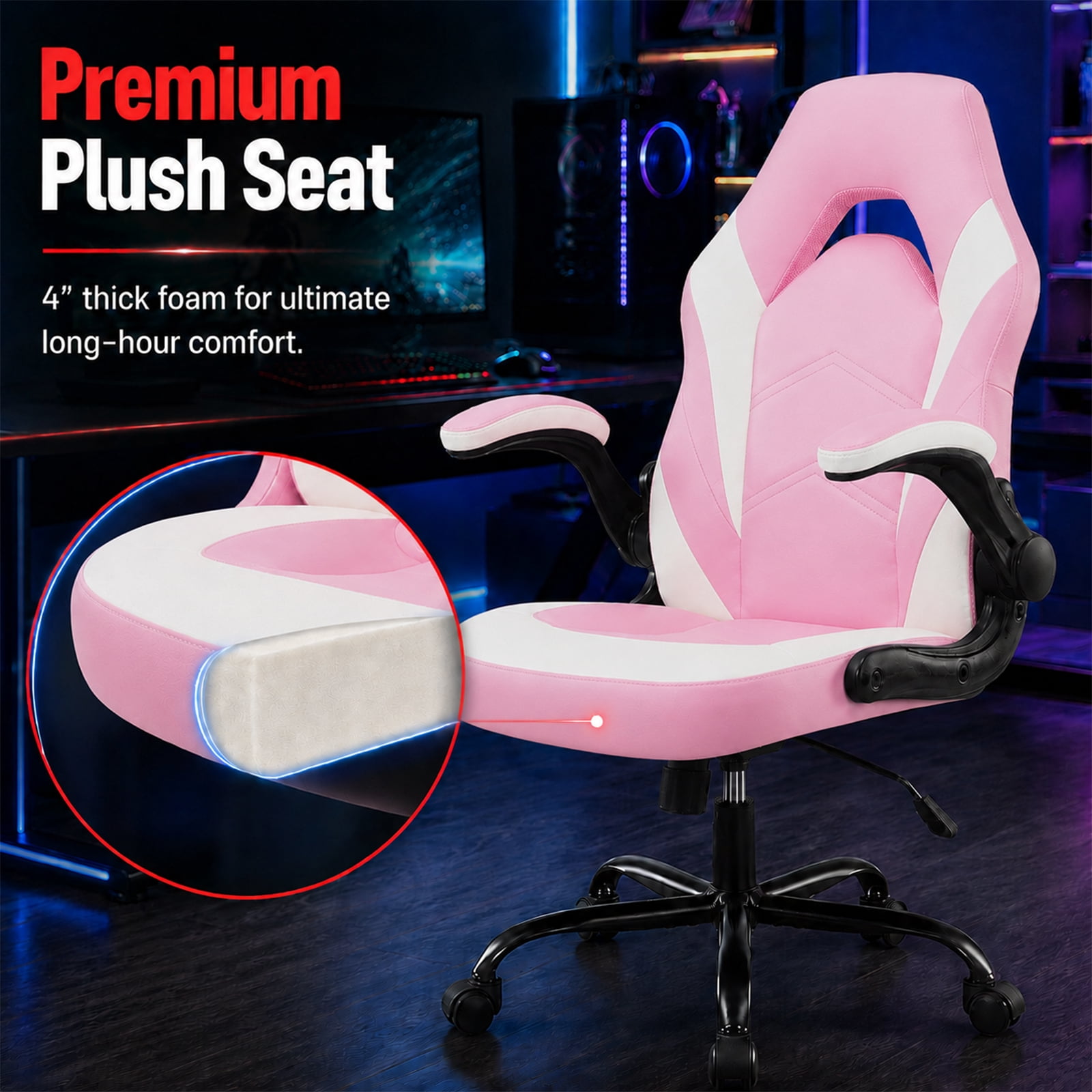 Alvantor Gaming Chair, PU Leather Comfortable Ergonomic Computer Chair Height Adjustable with Swivel and Lumbar Support