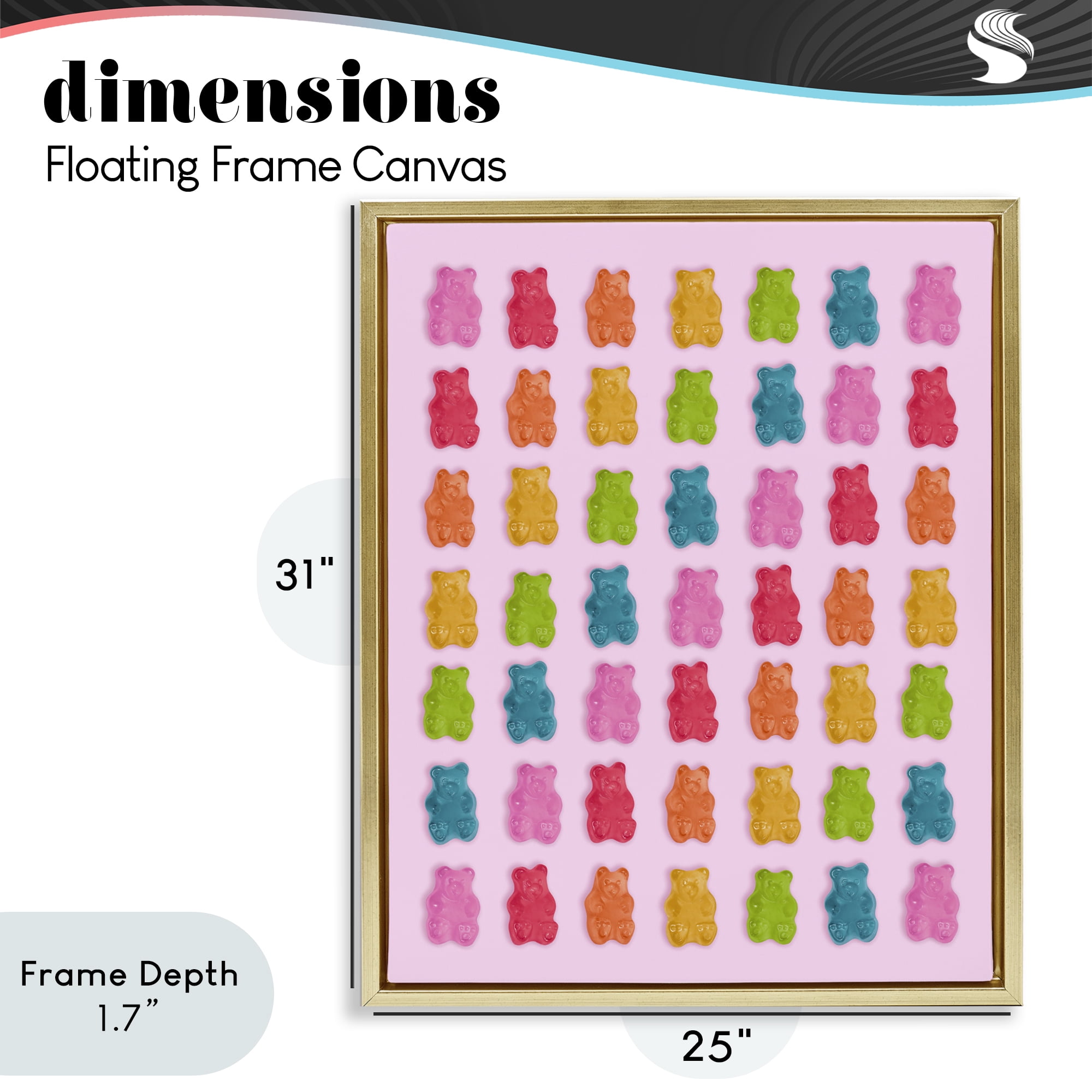 Stupell Industries Soft Rainbow Bears on Pink Gold Framed Floater Canvas Wall Art, design by LISH Creative