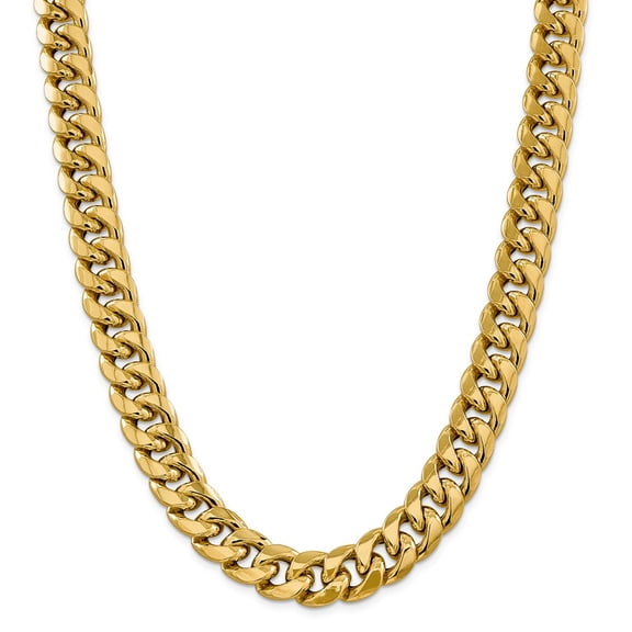 Real 14kt Yellow Gold 15mm Semi-Solid Miami Cuban Chain; 24 inch; Lobster Clasp; for Adults and Teens; for Women and Men