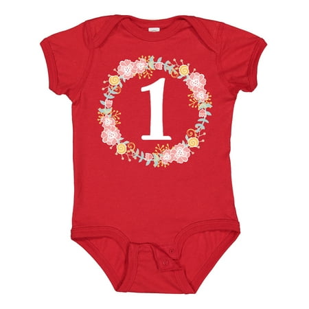 

Inktastic 1st Birthday Rose Flower Wreath Girls Gift Baby Girl Bodysuit