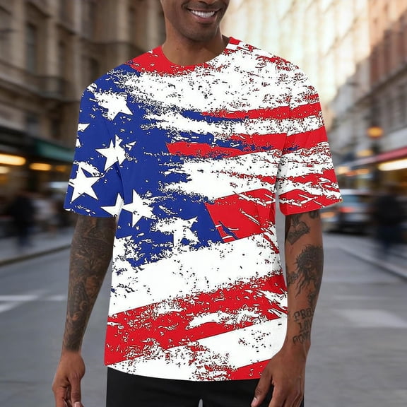 DIOAZUD 4th of July Shirts for Men Red White Blue Star Stripes Graphic Tees 250 Anniversary Short Sleeve T-Shirts for Summer s-5xl