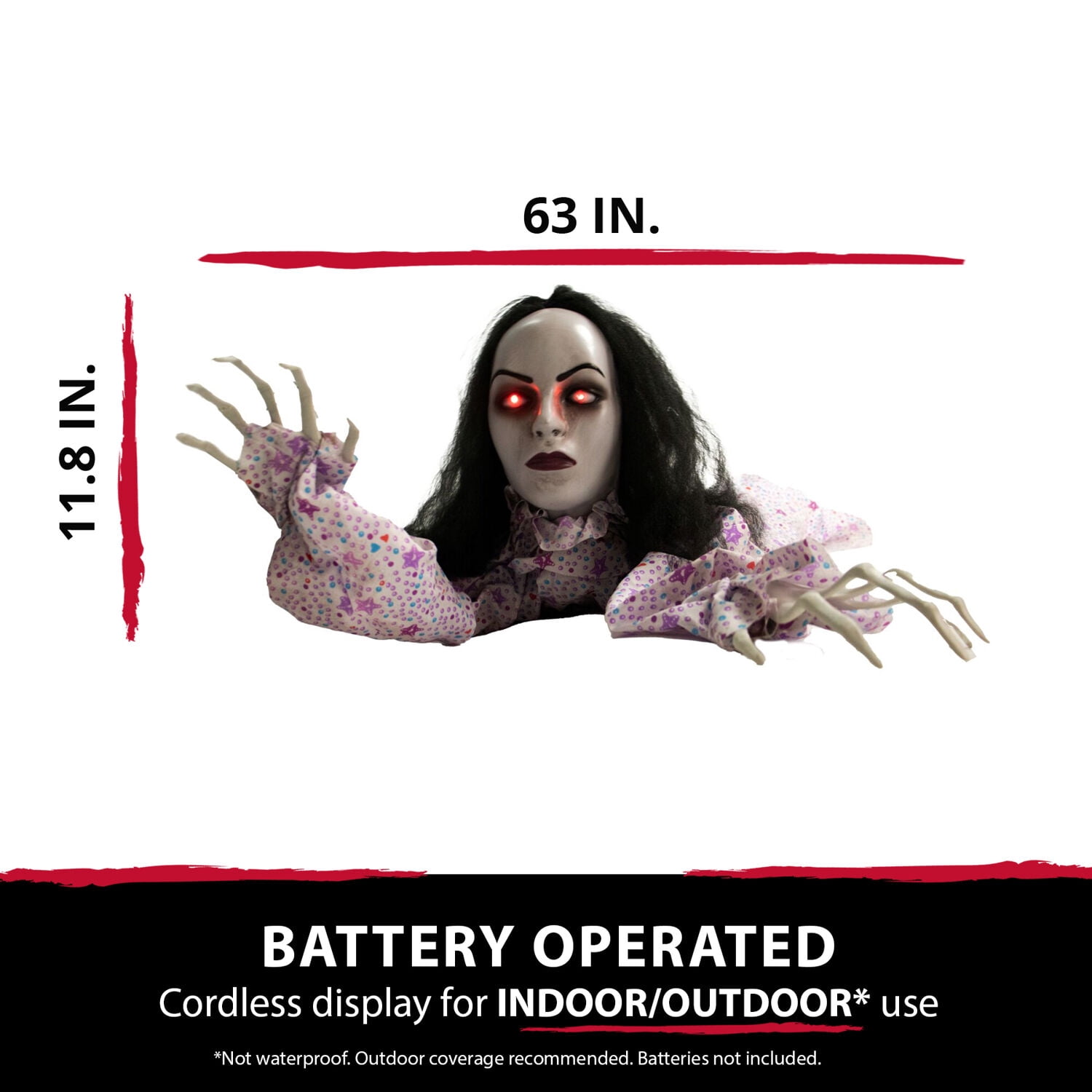 Haunted Hill Farm 5.25 ft Animatronic Haunted Crawling Lady, Indoor/Covered Outdoor Halloween Decoration, HHGBLADY-1LSA