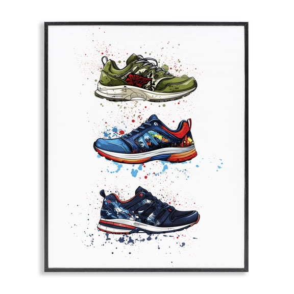 Modern Spray Sneakers Black Framed Giclee Art, design by Christine Simpson Art