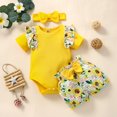 thumbnail image 2 of goowrom Barboteuse à Manches Courtes pour Bébé + Shorts + Bandeau avec Nœud, Imprimé Floral, 2 of 9