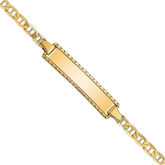 10K Solid Yellow Gold Anchor Mariner Link Name Bar Identification ID Bracelet