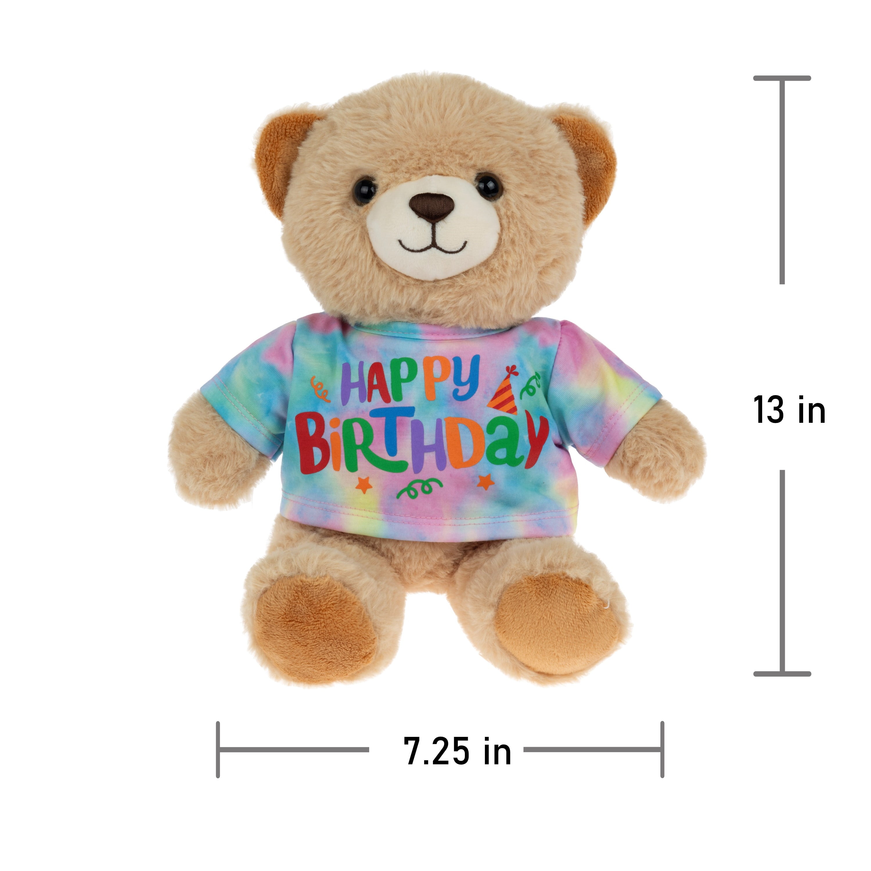 Way to Celebrate Tie-Dye T-Shirt Stuffed Plush 13 inch Bear, Happy Birthday, Child Ages 3 and up