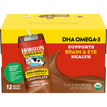Horizon Organic DHA Omega 3 Chocolate 1% Lowfat Milk, 8 fl oz, 12